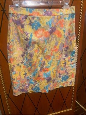 J. Crew Yellow Multicolor Floral Pencil Skirt vintage